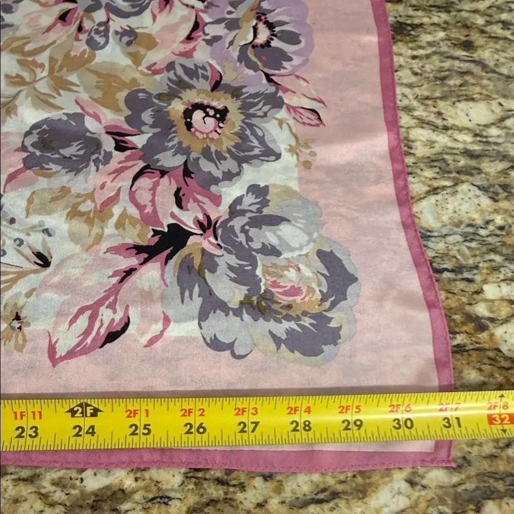 Adrienne Vittadini Pink Floral Silk Feel Square Scarf 31 x 29.5 Romantic